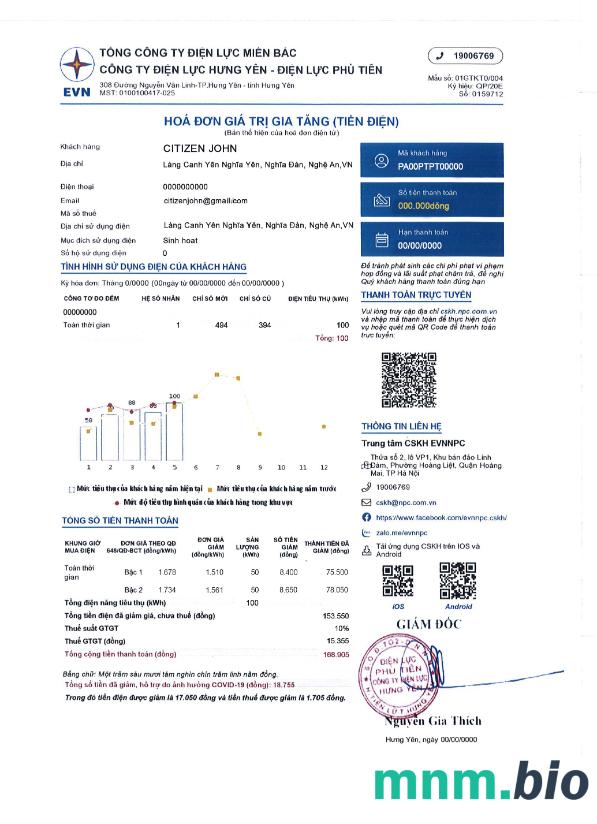 Wietnam EBL CNP TỔNG CÔNG ty ĐIỆN LỰC MIỀN znajduje się na Dalekiej Północy - w centrum CÔNG ĐIỆN LỰC HƯNG YÊN - ĐIỆN LỰC TIÊN PHÙ energię elektryczną, rachunek za usługi komunalne